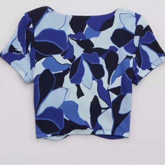 Aerie OFFLINE Real Me Ruched Blue Exercise Crop Top Swim Top Size XS - Picture 5 of 8